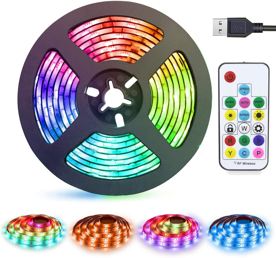 LED Strips Lights USB Powered Rainbow Chasing RGB LED Lights Strip | LED TV Backlight, with 17-Key RF Remote, Color Changing Strip Lights, Waterproof IP65, LED Rope Lights, LED Lights 2M 6.54FT