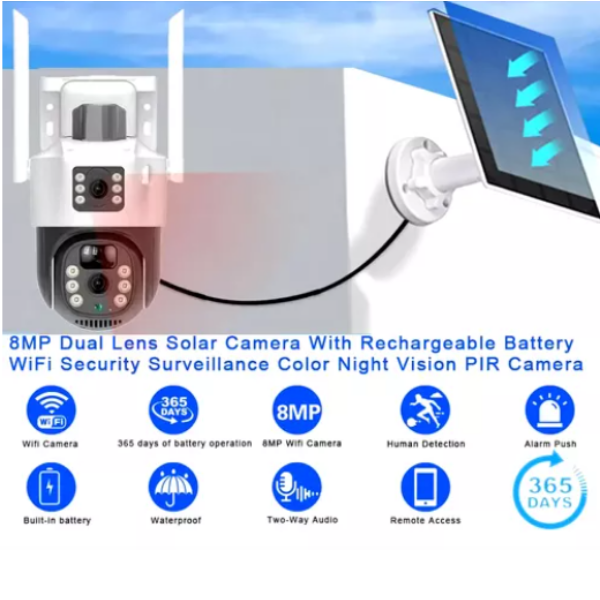 Cámara de Seguridad Solar PTZ WiFi Doble Lente