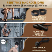Resistance Bands with Handles, Exercise Bands for Men & Women | 10-50 Lbs Resistance Training Set Stackable to 150 for Home Gym,Therapy & Fitness,Include Door Anchor, Ankle Straps ,Carrybag