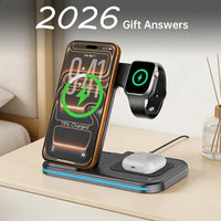[Qi] 3 in 1 Charging Station for Iphone, 21W Wireless Charging Station, Stand Multiple Devices for Apple, for Iphone 17 16 15 14-8 Pro Max, Watch, Airpods 4 3 Pro, Nightstand, Desk, Trip, Gift