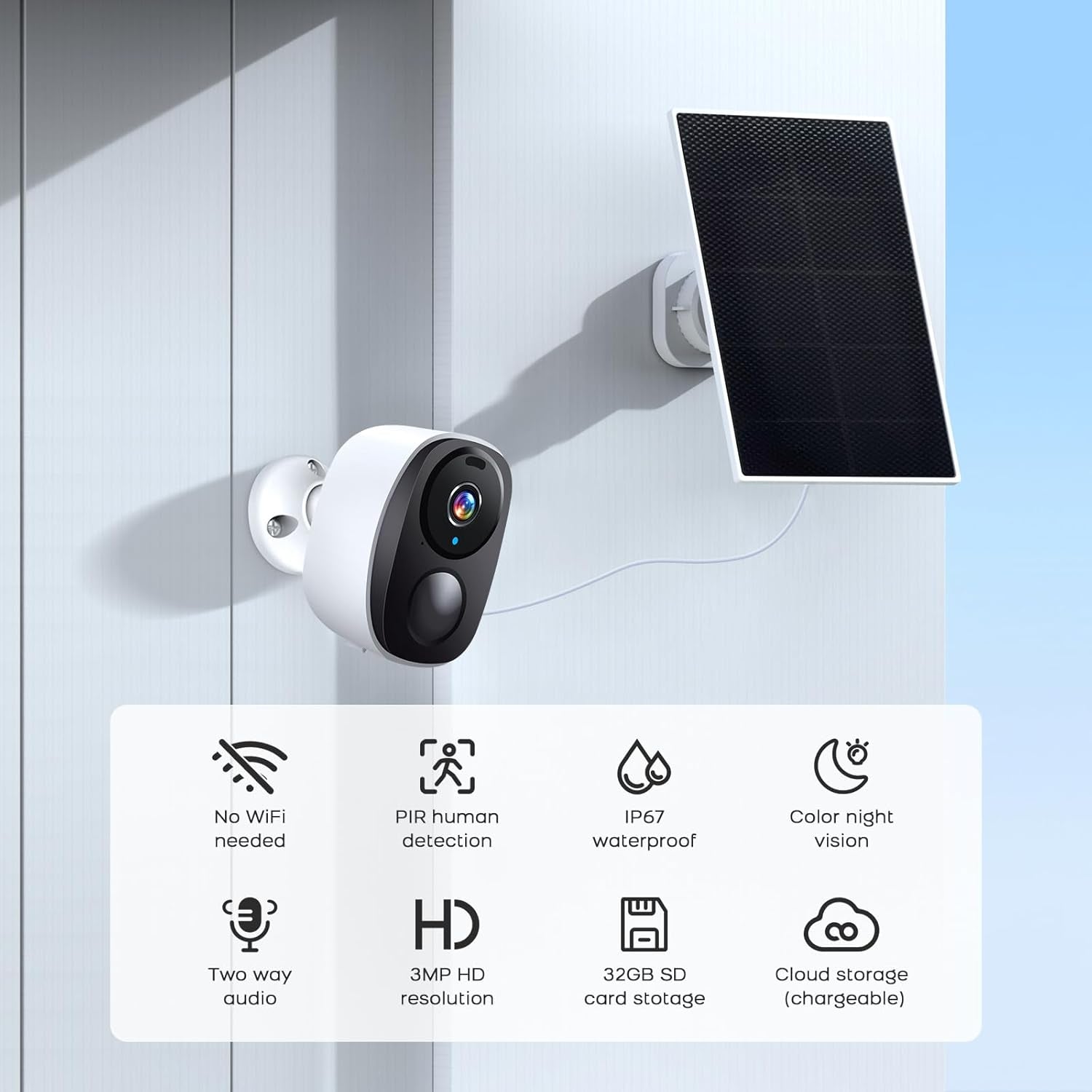 Solar Home Security Cameras Wireless Outdoor,2K HD 360°View No Monthly Fee with Wifi Security Camera,Night Vision,Two-Way Audio,Motion Detection,Smart Life APP Control IP66 Waterproof