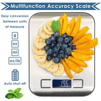 Moss and Stone Digital Kitchen Scale Food Multifunction Accuracy Digital Scale LCD Display 11 Lb 5 Kg, Food Scales Digital Weight Grams and Oz, Baking Scale, Stainless Steel Small Food Scale