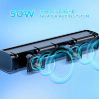 Sound Bar, 50W Soundbar for Smart TV Bluetooth 5.3 Speaker 17Inch with Arc/Optical/Aux Connection Surround for Home Theater Audio Tv/Pc/Gaming/Projectors