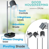 Good Housekeeping Modern LED Desk Lamp, Wireless Charging, Grey | Clearsun Leds Reduce Eyestrain | Dimmable | Good Housekeeping Seal | Adjustable Pivoting Head