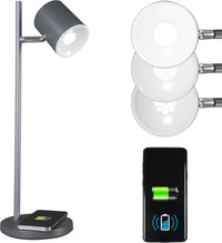Good Housekeeping Modern LED Desk Lamp, Wireless Charging, Grey | Clearsun Leds Reduce Eyestrain | Dimmable | Good Housekeeping Seal | Adjustable Pivoting Head