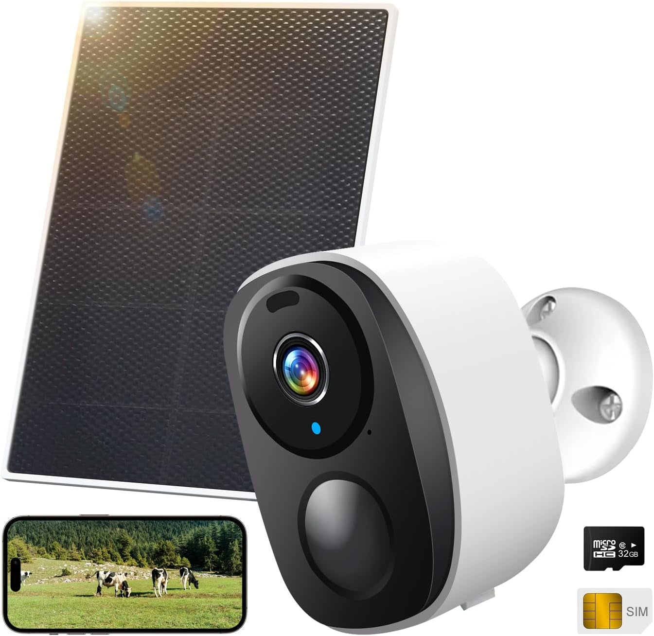Solar Home Security Cameras Wireless Outdoor,2K HD 360°View No Monthly Fee with Wifi Security Camera,Night Vision,Two-Way Audio,Motion Detection,Smart Life APP Control IP66 Waterproof