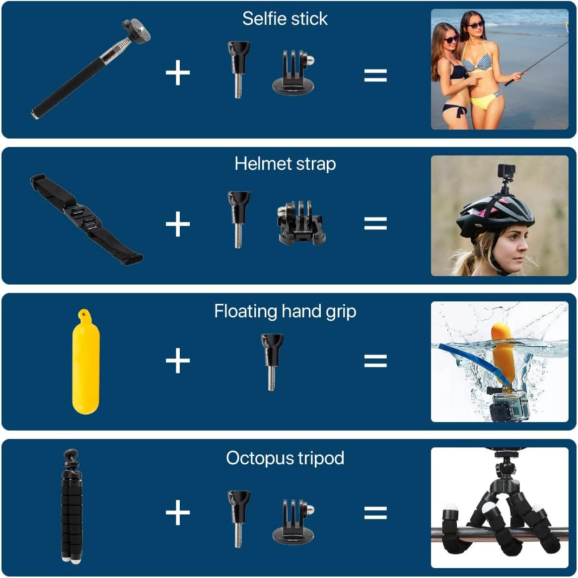 50-In-1 Action Camera Accessory Kit Compatible with Gopro Hero 11 10 9 8 7 6 5 4, Gopro Max, Fusion, DJI Osmo Action, AKASO, Insta 360, Etc. - Incl. Action Camera Head Mount, Tripod and More