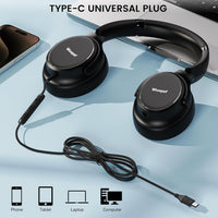 USB C Wired Over-Ear Headphones with Microphone | Volume Control, Share Port, Adjustable Headband Foldable Stereo Headset for Adult/Teens for Iphone 16, Laptop, Gaming, Travel
