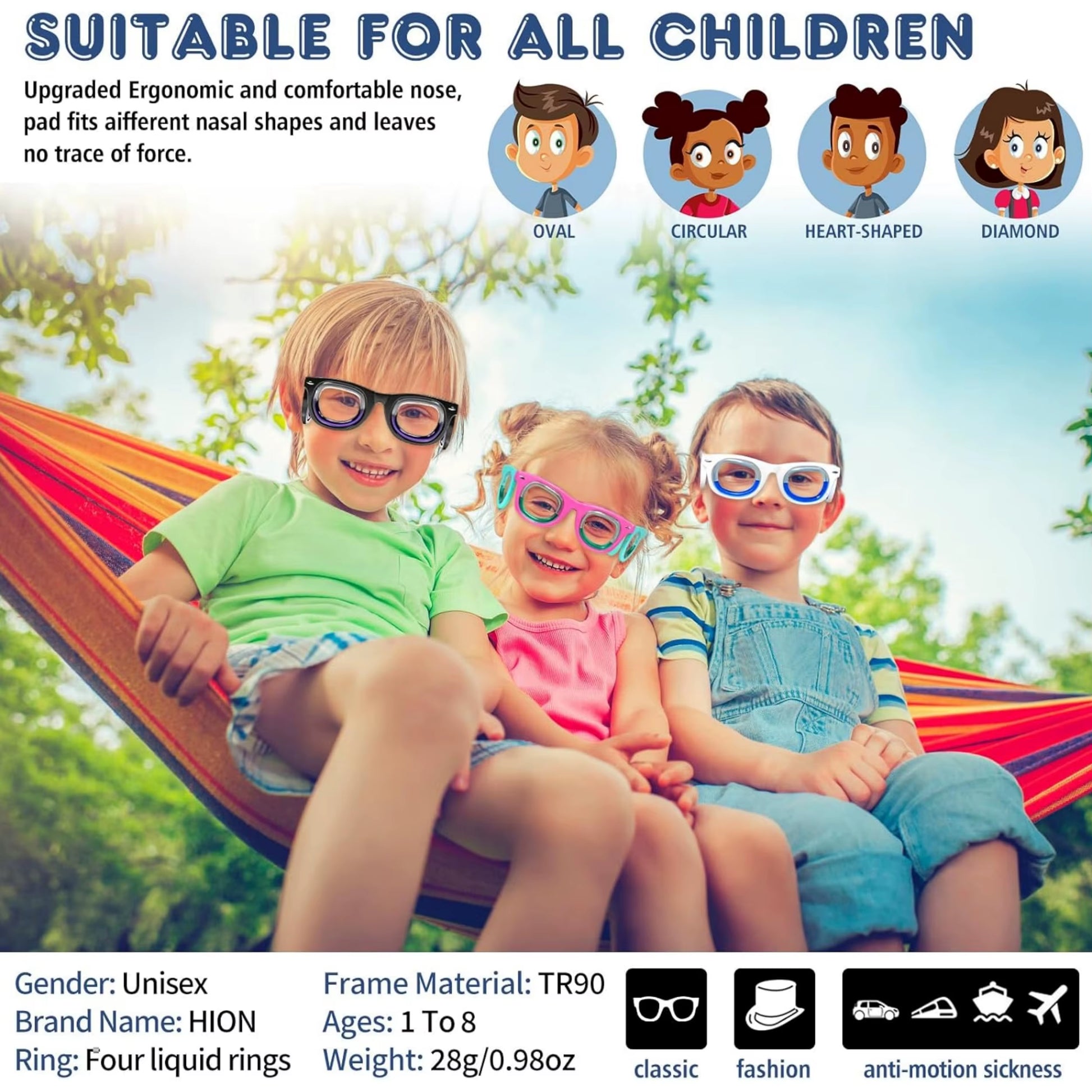 Kids' Motion Sickness Glasses - Ultra-Light Travel Essential for Car/Air/Sea and Cruise | Nausea Relief