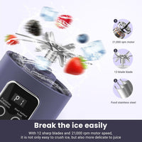 Portable Blender for Smoothies, 500ML USB Rechargeable Juicer Cup (Purple) | 12-Blade Personal Smoothie Blender, Mini Mixer for Protein Shakes, Travel, Gym, Office and Home