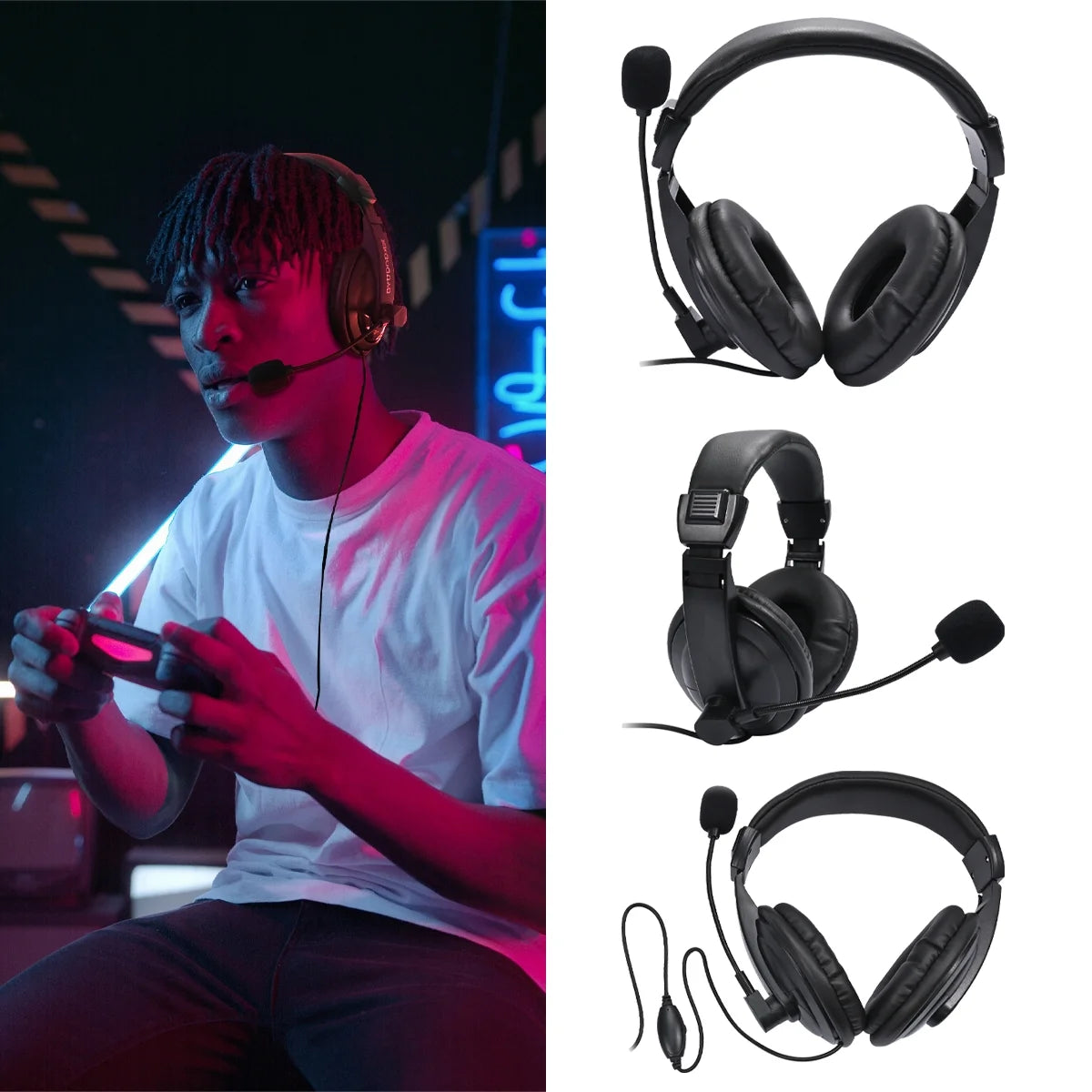 Wired Gaming Headset with Microphone for Game Counsel and PC - Black