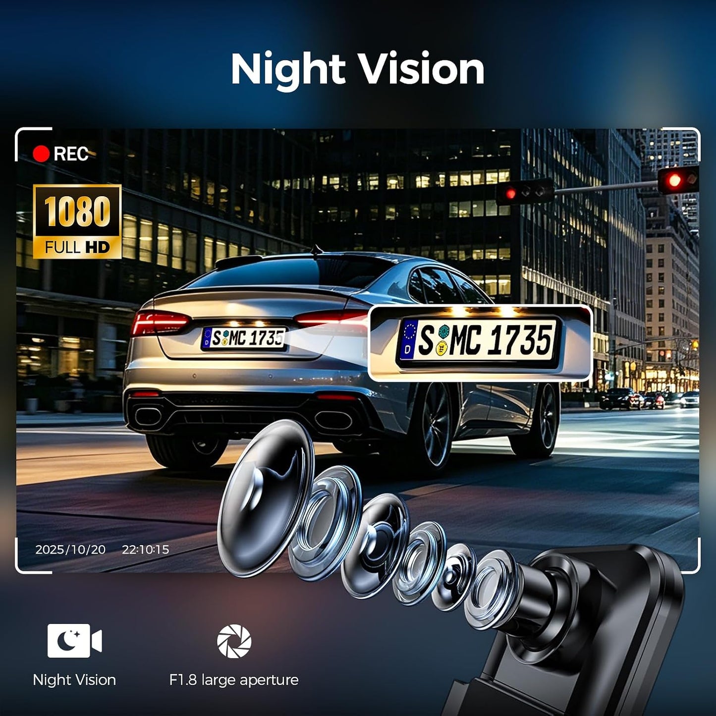 Mirror Dash Cam,Rear View Mirror Camera 10'', 1080P FHD Full Touch Screen Dash Cam Front and Rearcam with Night Vision, Streaming Media 170°Wide Angle Parking Assistance Free 32GB Card