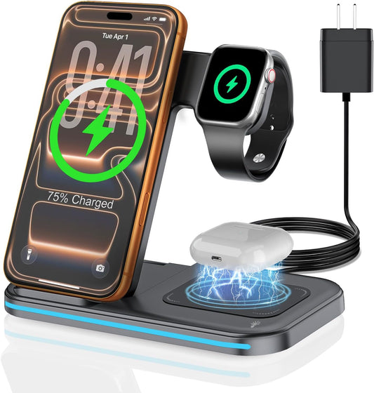 [Qi] 3 in 1 Charging Station for Iphone, 21W Wireless Charging Station, Stand Multiple Devices for Apple, for Iphone 17 16 15 14-8 Pro Max, Watch, Airpods 4 3 Pro, Nightstand, Desk, Trip, Gift