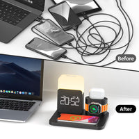 Wireless Charging Station 7 in 1 Compatible for Iphone 17/16/15/14/13/12 Pro Max, Apple Watch & Airpods with Alarm Clock, Night Light Black
