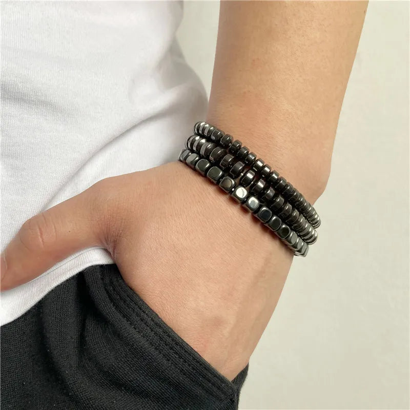 Men Hematite Bracelet Loss Weight No-Magnetic Black Hematite Bead Bracelet Healing Health Therapy Balance Pulsera Jewelry Gift