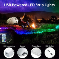 LED Strips Lights USB Powered Rainbow Chasing RGB LED Lights Strip | LED TV Backlight, with 17-Key RF Remote, Color Changing Strip Lights, Waterproof IP65, LED Rope Lights, LED Lights 2M 6.54FT