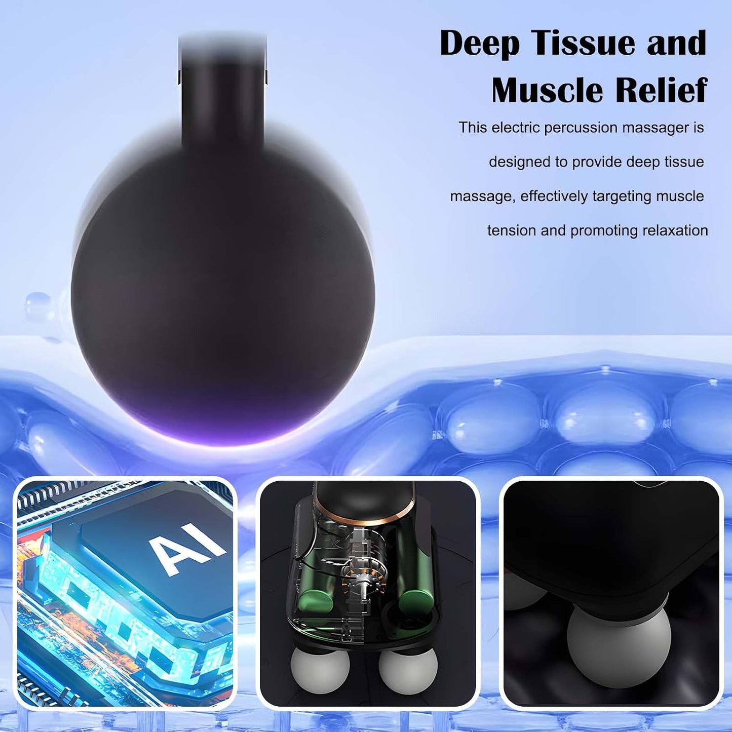 2025 New 4-Head Deep Tissue Electric Percussion Massager for Muscle Relaxation - 5 Adjustable Levels, Rechargeable Vibration Massage Device for Neck, Back, Shoulder, Leg (Black)