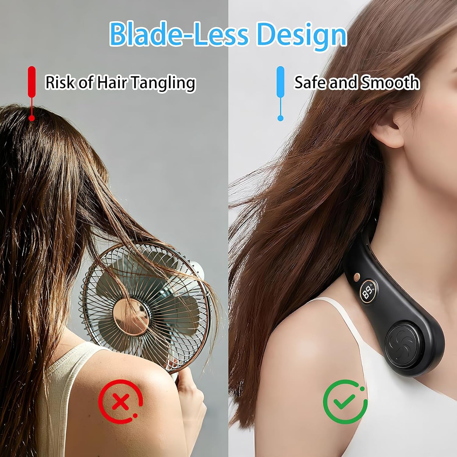 Portable Neck Fan, Rechargeable Hands-Free Wearable Fan, 5 Speeds, Bladeless & LED Display, Long Use Time, Personal Cooling Fan for Travel, Outdoors, Camping (Black)