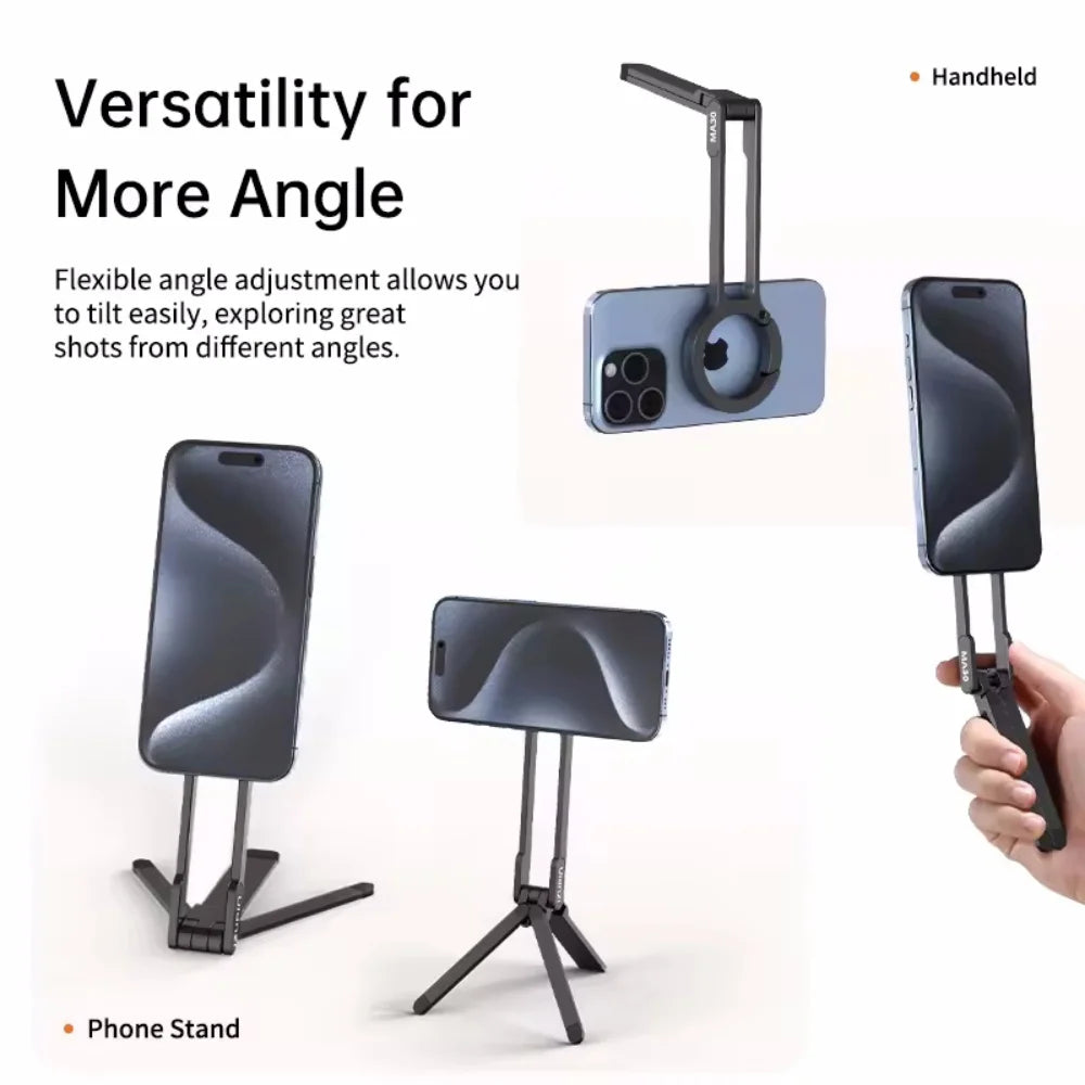 Foldable Phone Tripod Carabiner-Mounted for Iphone 16 15 14 Portable Dual-Sided Magnetic Tripod Desk Mount Phone Handle Holder