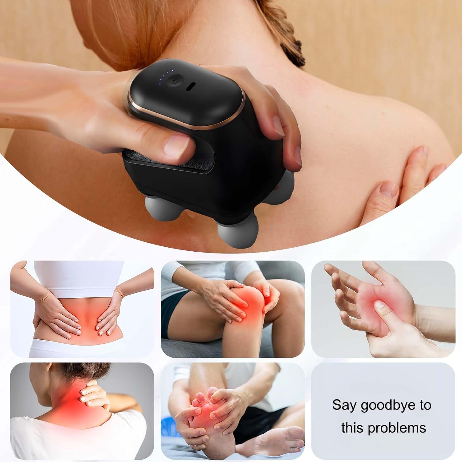 2025 New 4-Head Deep Tissue Electric Percussion Massager for Muscle Relaxation - 5 Adjustable Levels, Rechargeable Vibration Massage Device for Neck, Back, Shoulder, Leg (Black)