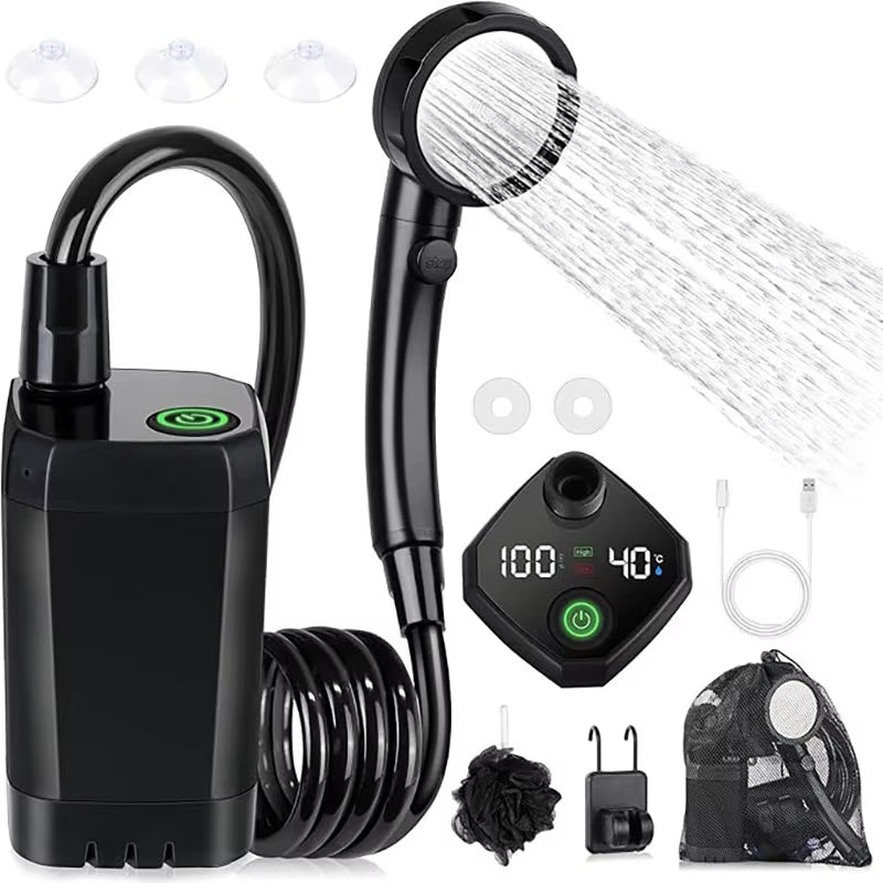 Portable Shower for Camping 6000Mah Rechargeable Camping Shower with Shower Head Intelligent LED Display Electric Shower Pump