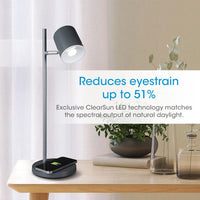 Good Housekeeping Modern LED Desk Lamp, Wireless Charging, Grey | Clearsun Leds Reduce Eyestrain | Dimmable | Good Housekeeping Seal | Adjustable Pivoting Head