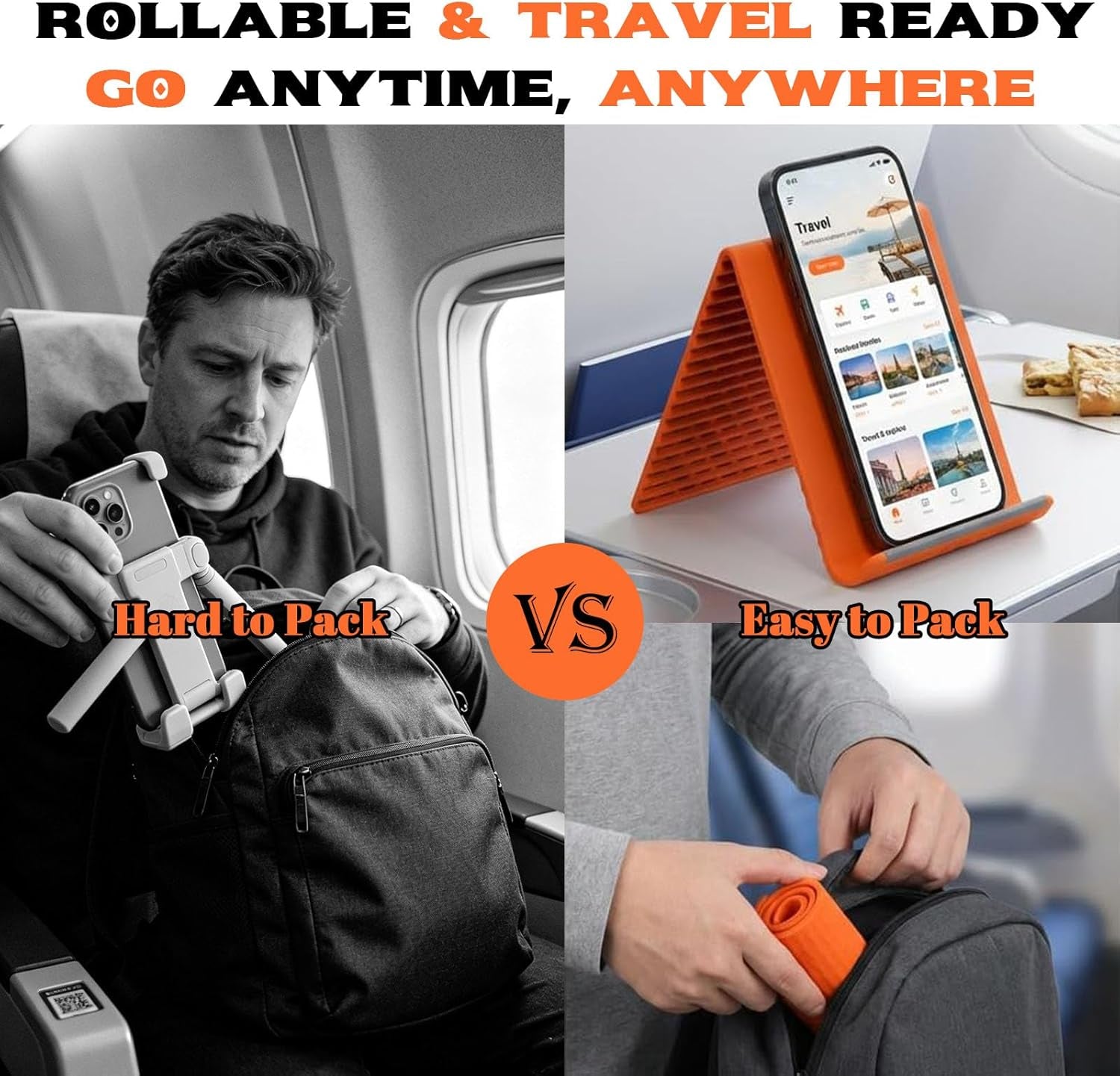 2PCS Flexible Silicone Phone Holder Flexible Silicone Phone Stand Orange*2 | Flexible Silicone Phone Holder Folded into Any Shape, Universa Anti-Slip Desktop Mount for Home Office Travel