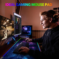 LED Gaming Mouse Pad RGB, Large Mouse Pad with 14 Light Modes, Keyboard Mousepad Led Extended Surface (35.4 X 15.8 In) for Desktop Gamers, Blue Purple Starry Nebula