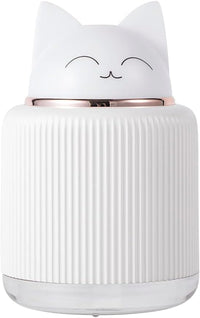 Mini Humidifier-Cute Cat Mist Humidifier for Kids Bedroom, Small Ultrasonic Humidifier for Home Car Office with USB 2 LED Colors, Waterless Auto Shutoff, Quiet 300Ml (White)
