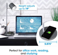 Good Housekeeping Modern LED Desk Lamp, Wireless Charging, Grey | Clearsun Leds Reduce Eyestrain | Dimmable | Good Housekeeping Seal | Adjustable Pivoting Head