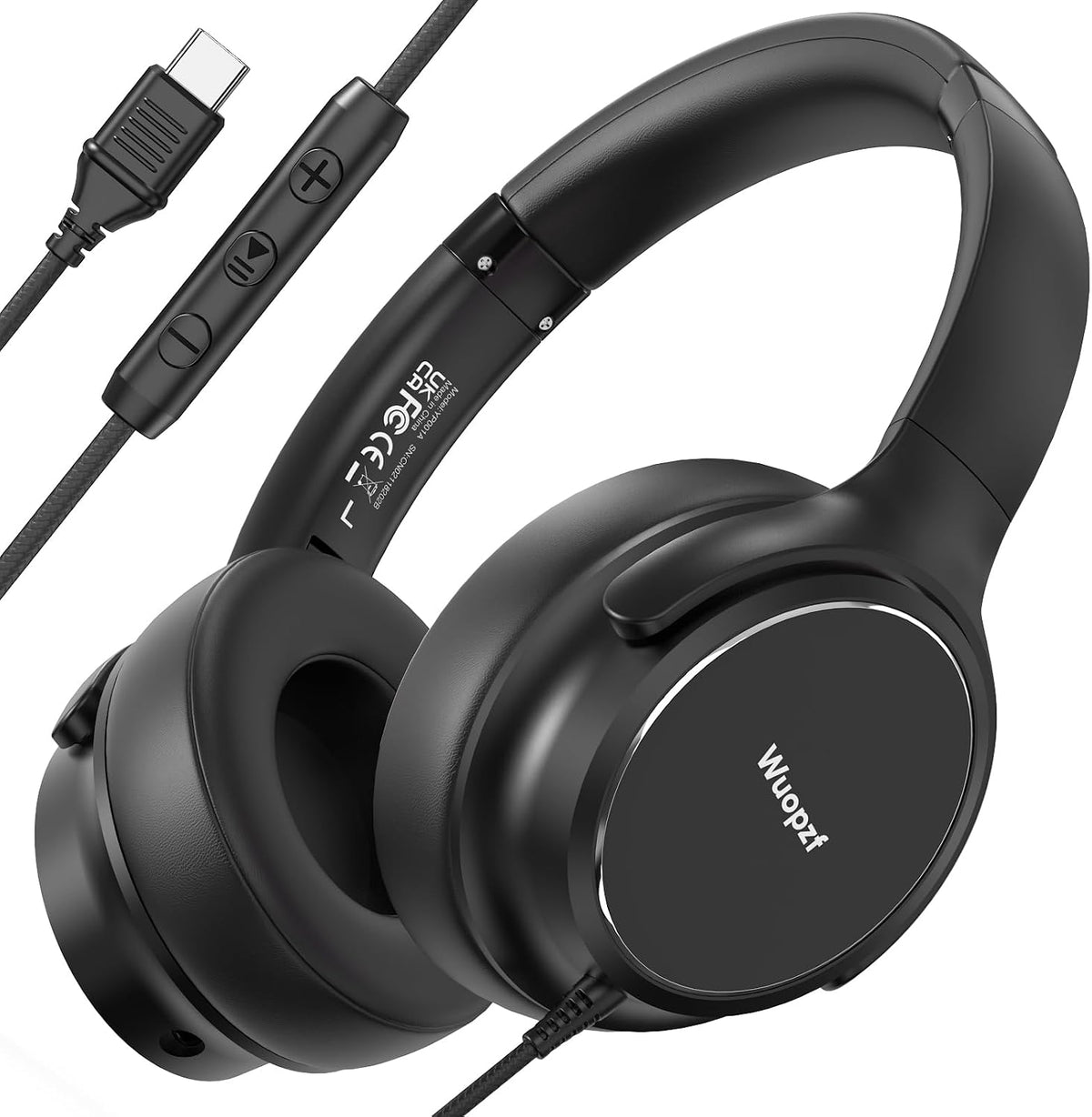 USB C Wired Over-Ear Headphones with Microphone | Volume Control, Share Port, Adjustable Headband Foldable Stereo Headset for Adult/Teens for Iphone 16, Laptop, Gaming, Travel
