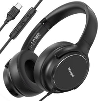 USB C Wired Over-Ear Headphones with Microphone | Volume Control, Share Port, Adjustable Headband Foldable Stereo Headset for Adult/Teens for Iphone 16, Laptop, Gaming, Travel