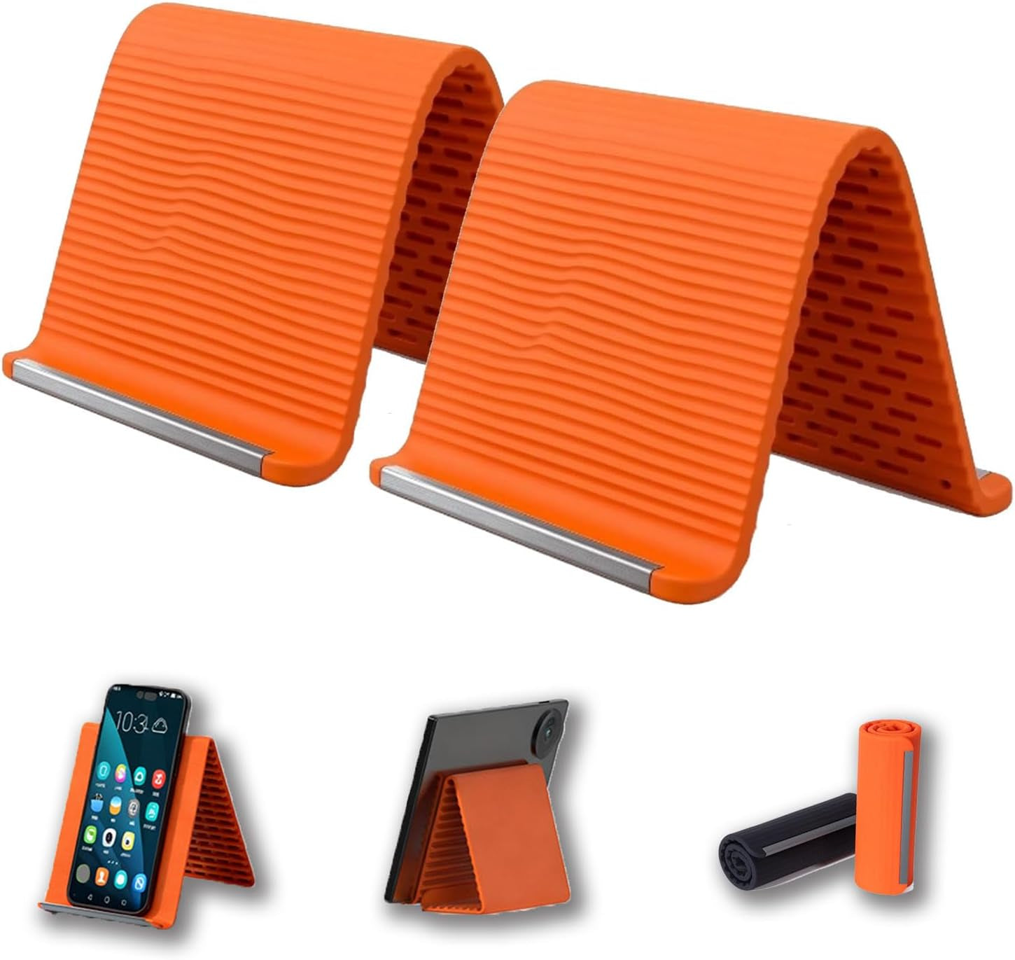 2PCS Flexible Silicone Phone Holder Flexible Silicone Phone Stand Orange*2 | Flexible Silicone Phone Holder Folded into Any Shape, Universa Anti-Slip Desktop Mount for Home Office Travel
