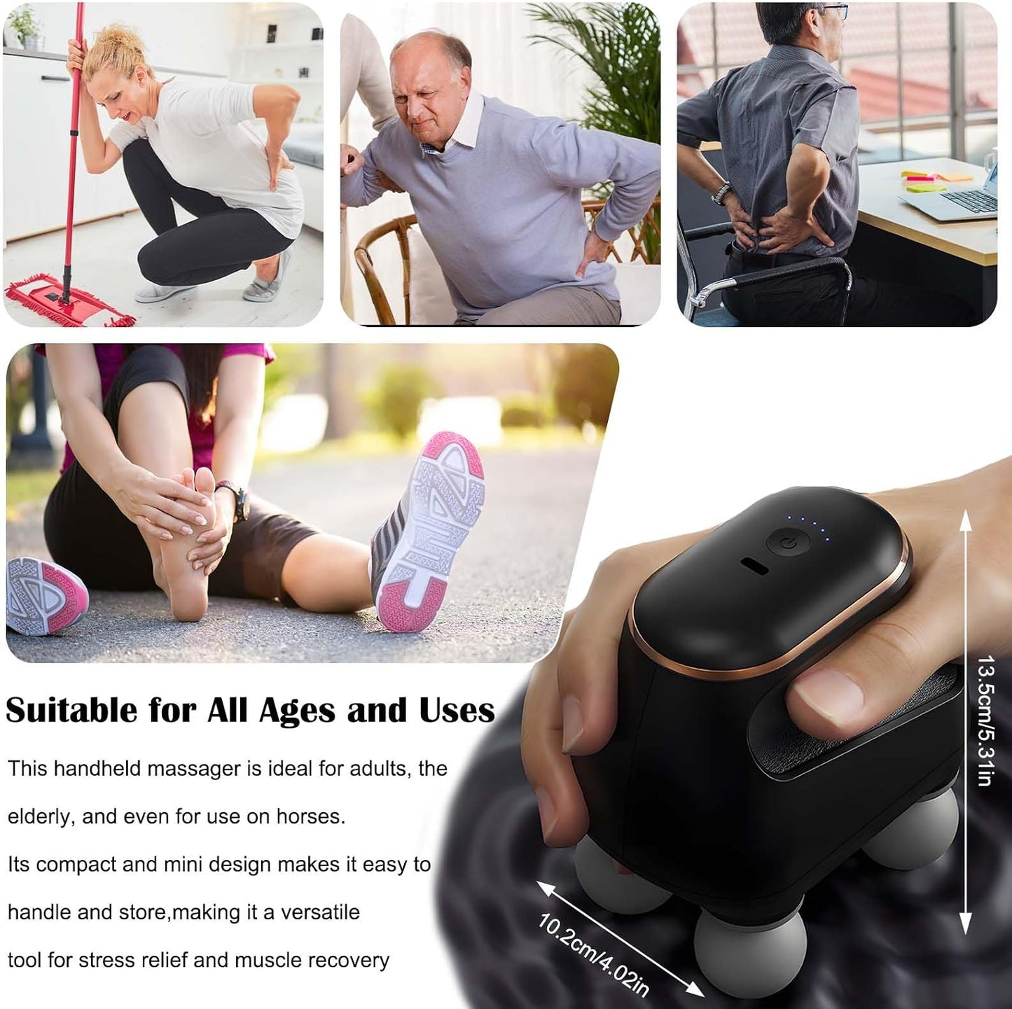 2025 New 4-Head Deep Tissue Electric Percussion Massager for Muscle Relaxation - 5 Adjustable Levels, Rechargeable Vibration Massage Device for Neck, Back, Shoulder, Leg (Black)