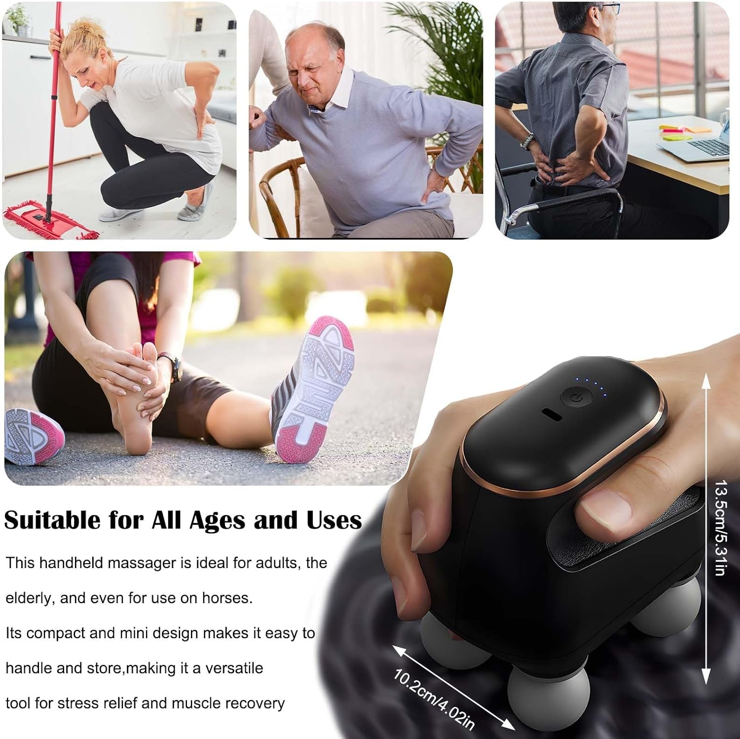 2025 New 4-Head Deep Tissue Electric Percussion Massager for Muscle Relaxation - 5 Adjustable Levels, Rechargeable Vibration Massage Device for Neck, Back, Shoulder, Leg (Black)