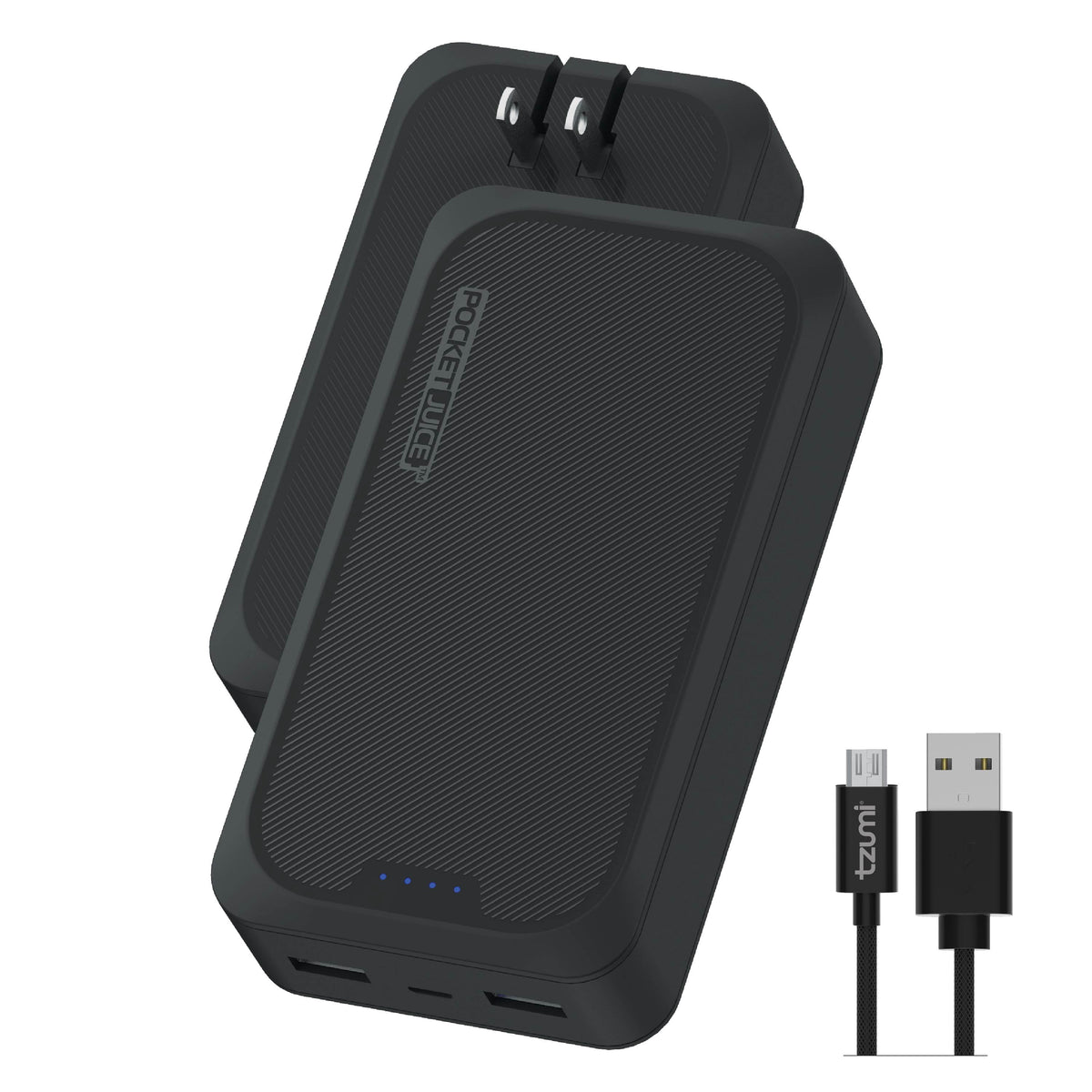 Endurance AC 10,000Mah, Portable Power Bank Charger with Built-In Wall Plug, Black