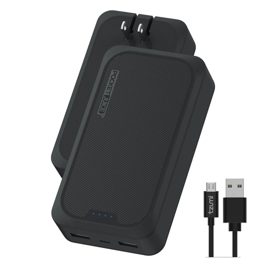 Endurance AC 10,000Mah, Portable Power Bank Charger with Built-In Wall Plug, Black