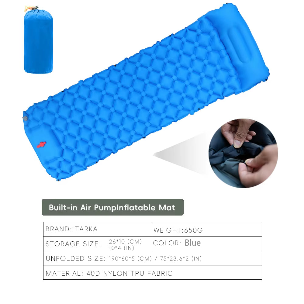 Inflatable Camping Mats Air Mattress with Pillow Outdoor Tourist Sleeping Pad Self-Inflating Mattress for Hiking Climbing