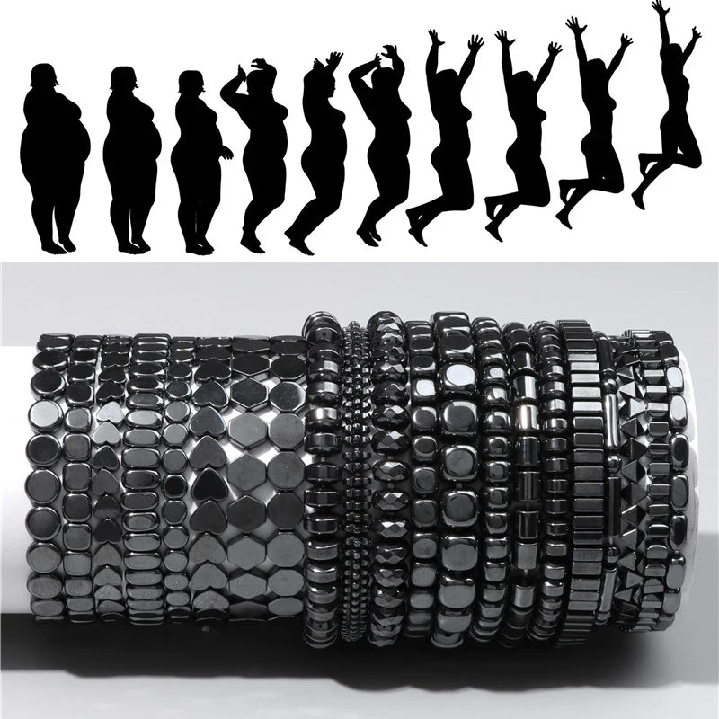 Men Hematite Bracelet Loss Weight No-Magnetic Black Hematite Bead Bracelet Healing Health Therapy Balance Pulsera Jewelry Gift