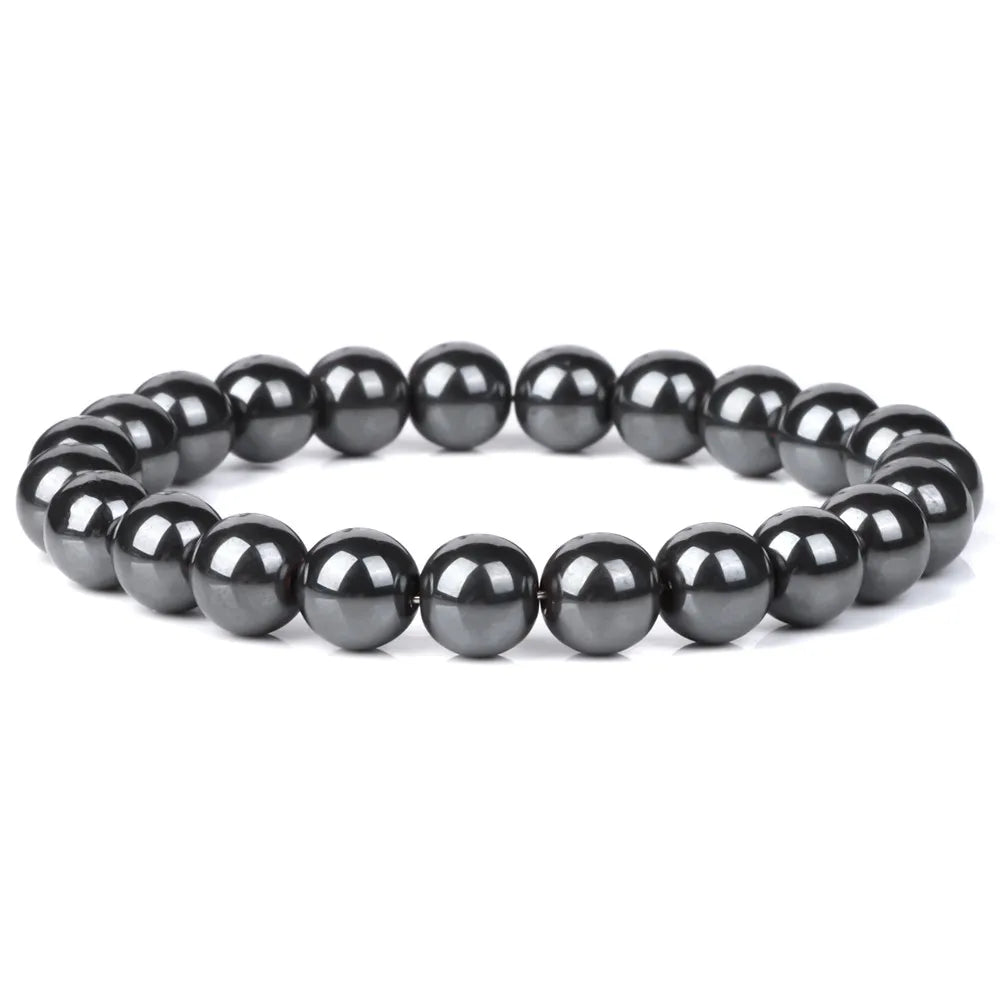 Men Hematite Bracelet Loss Weight No-Magnetic Black Hematite Bead Bracelet Healing Health Therapy Balance Pulsera Jewelry Gift