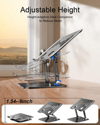 Adjustable Laptop Stand, Aluminum Laptop Riser | Portable Notebook Stand, Foldable Computer Holder for Macbook Air Pro, Dell XPS, HP and All 10–17 Inch Laptops, Black