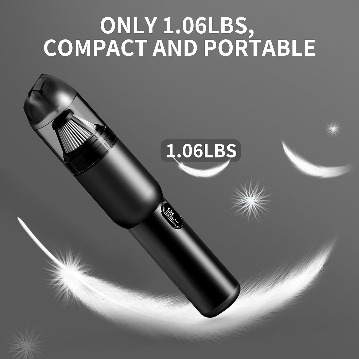 Handheld Car Vacuum Cleaner, Cordless Portable 20KPA Powerful Suction with LED Light, 2-In-1 Air Inflator, Low Noise Rechargeable Mini for Car Home Pet Office