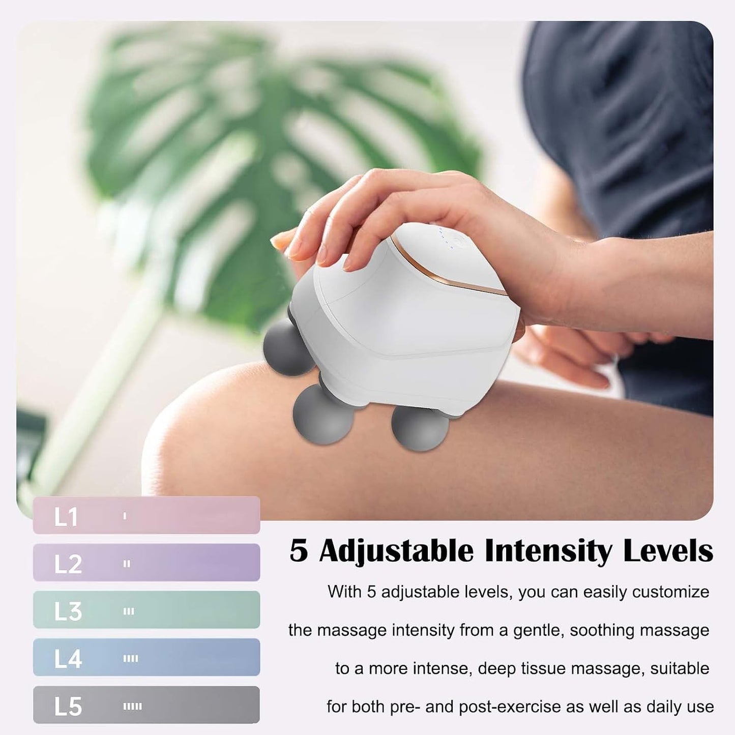 2025 New 4-Head Deep Tissue Electric Percussion Massager for Muscle Relaxation - 5 Adjustable Levels, Rechargeable Vibration Massage Device for Neck, Back, Shoulder, Leg (Black)