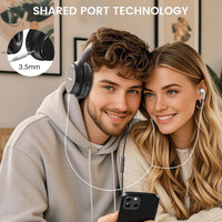 USB C Wired Over-Ear Headphones with Microphone | Volume Control, Share Port, Adjustable Headband Foldable Stereo Headset for Adult/Teens for Iphone 16, Laptop, Gaming, Travel