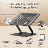 Adjustable Laptop Stand, Aluminum Laptop Riser | Portable Notebook Stand, Foldable Computer Holder for Macbook Air Pro, Dell XPS, HP and All 10–17 Inch Laptops, Black