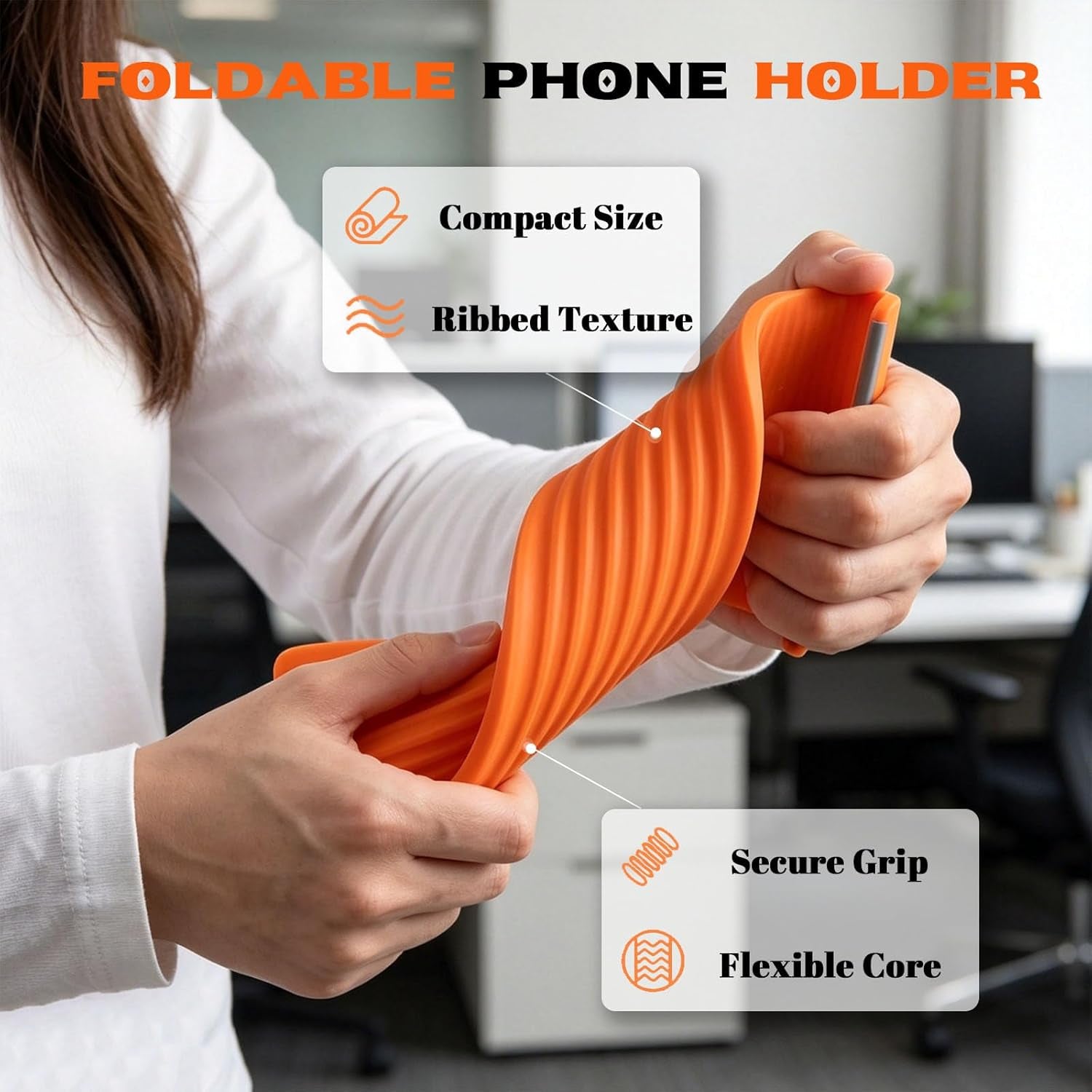2PCS Flexible Silicone Phone Holder Flexible Silicone Phone Stand Orange*2 | Flexible Silicone Phone Holder Folded into Any Shape, Universa Anti-Slip Desktop Mount for Home Office Travel