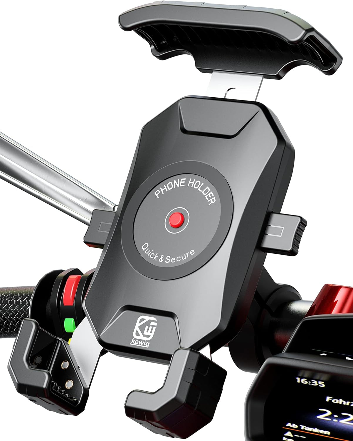 Bike Motorcycle Phone Mount Holder, 1S Locking | with Solid Aluminum Alloy Mounting Base, Handlebar Cell Phone Clip for Bicycle ATV Scooter, Fit 4-7'' Smartphone