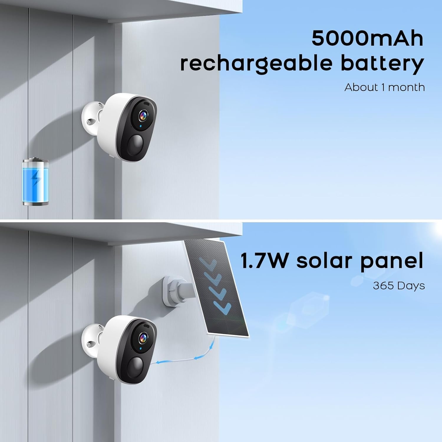 Solar Home Security Cameras Wireless Outdoor,2K HD 360°View No Monthly Fee with Wifi Security Camera,Night Vision,Two-Way Audio,Motion Detection,Smart Life APP Control IP66 Waterproof