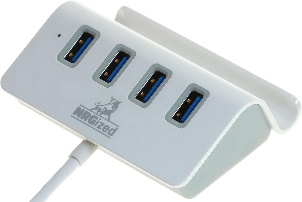 M-325 USB 3.0 4-Port Portable Hub (NOT a Charger) with 2-Foot USB 3.0 Cable - 4-Port Hub with Stand (Silver)