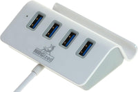 M-325 USB 3.0 4-Port Portable Hub (NOT a Charger) with 2-Foot USB 3.0 Cable - 4-Port Hub with Stand (Silver)
